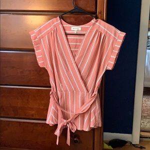 Monteau Pink Polka Dot Wrap Top